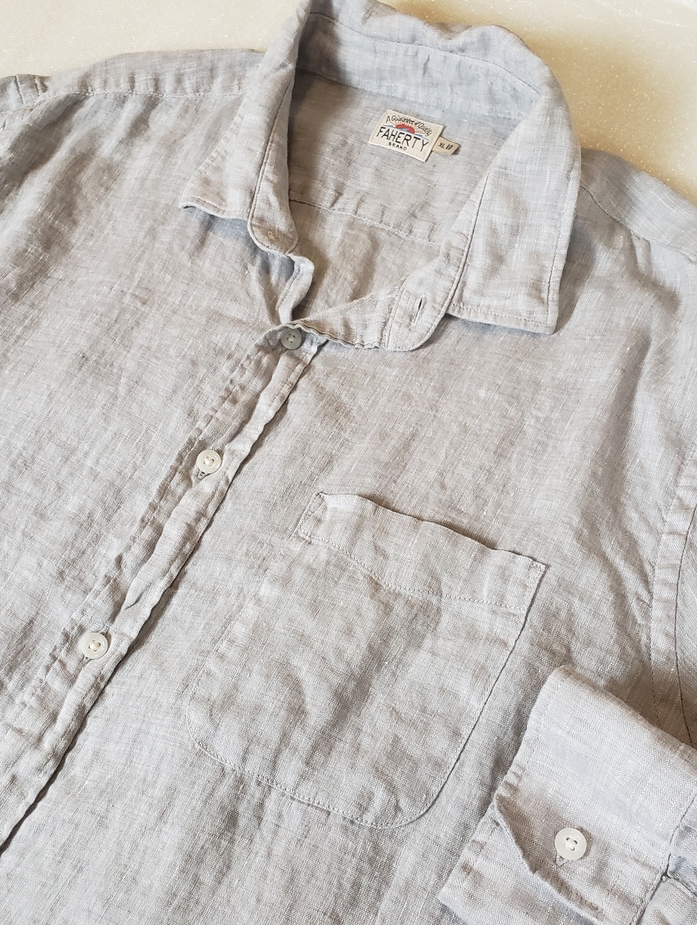 Faherty Men's XL Linen Long Sleeve Shirt Summer Beach Party Office Wedding